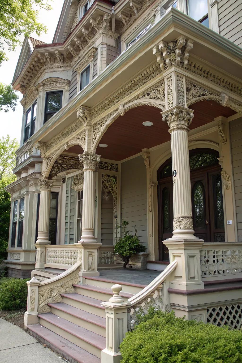 Commanding supports and columns beautifully frame this Victorian entrance.