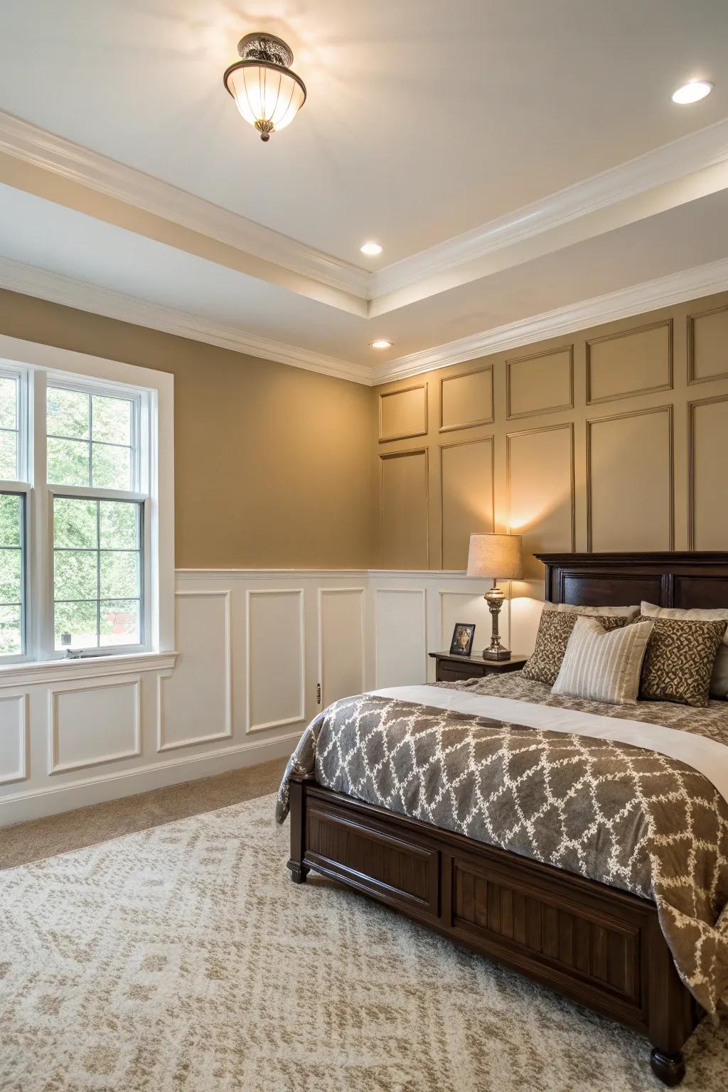 Two-shade paneling enriches with dimension and refinement.