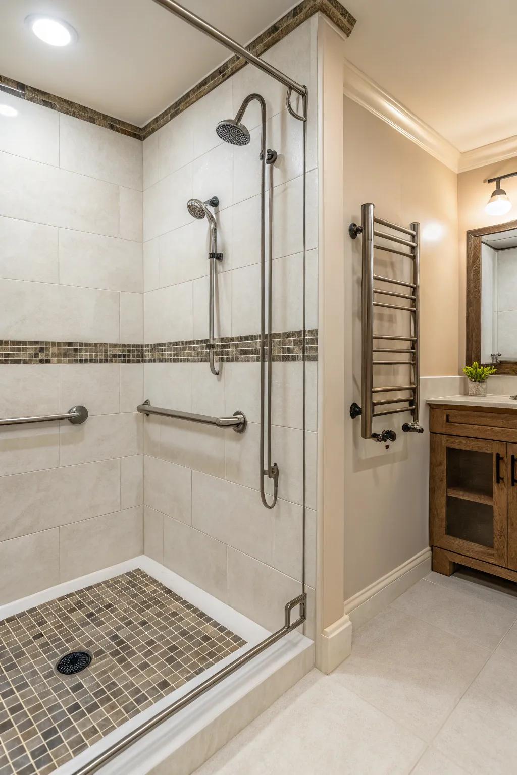 Elegant support handles that enhance safety and aesthetic appeal.