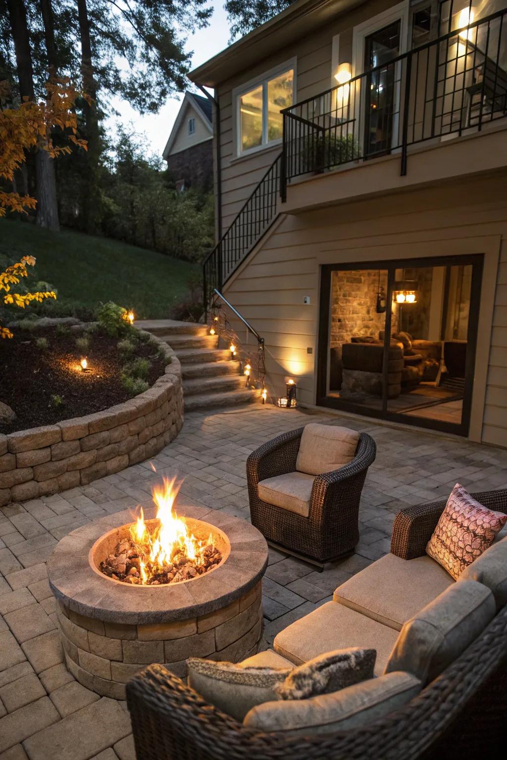 An inviting firepit with cozy outdoor seating.