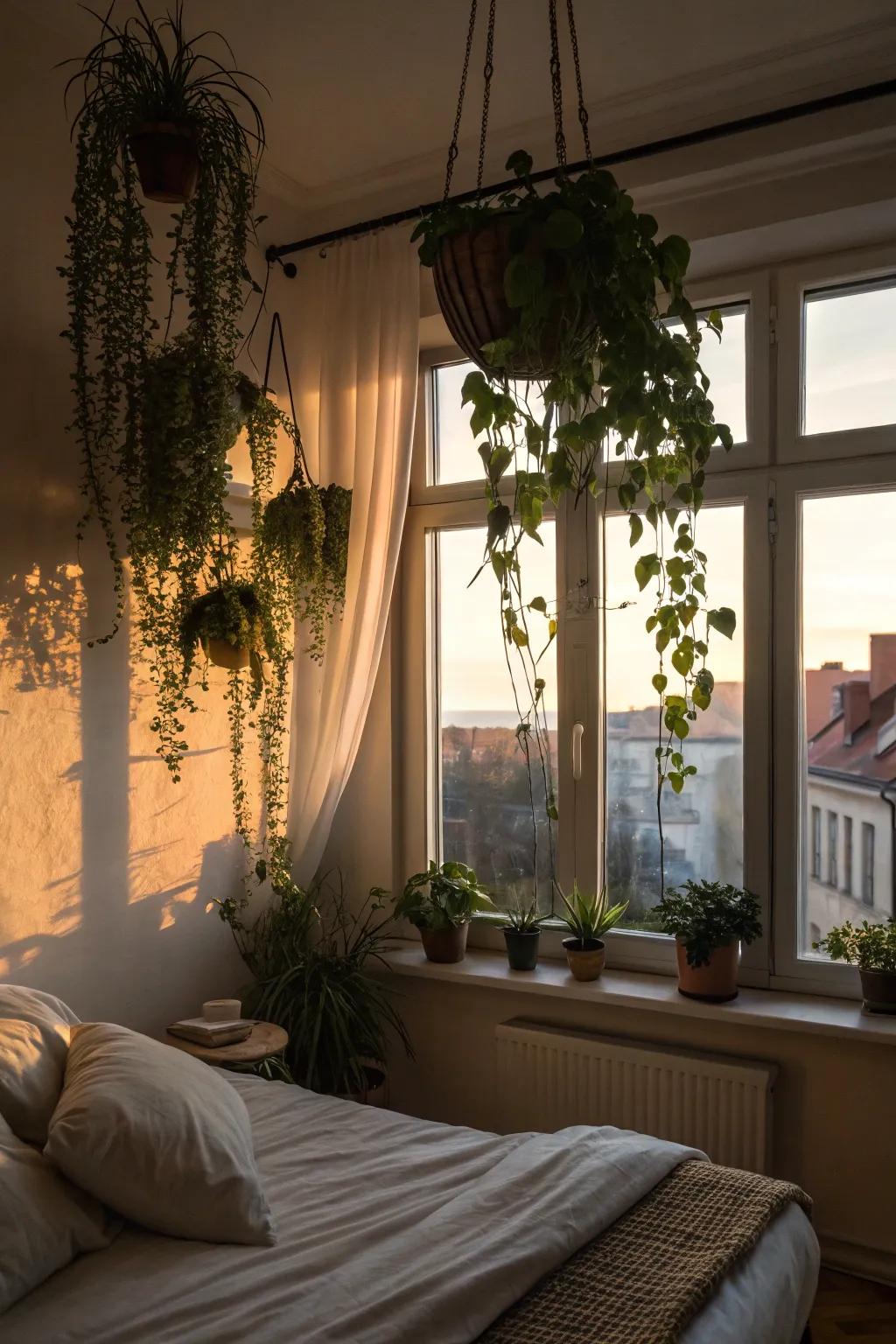 Suspended plants breathe life and structure into any space.