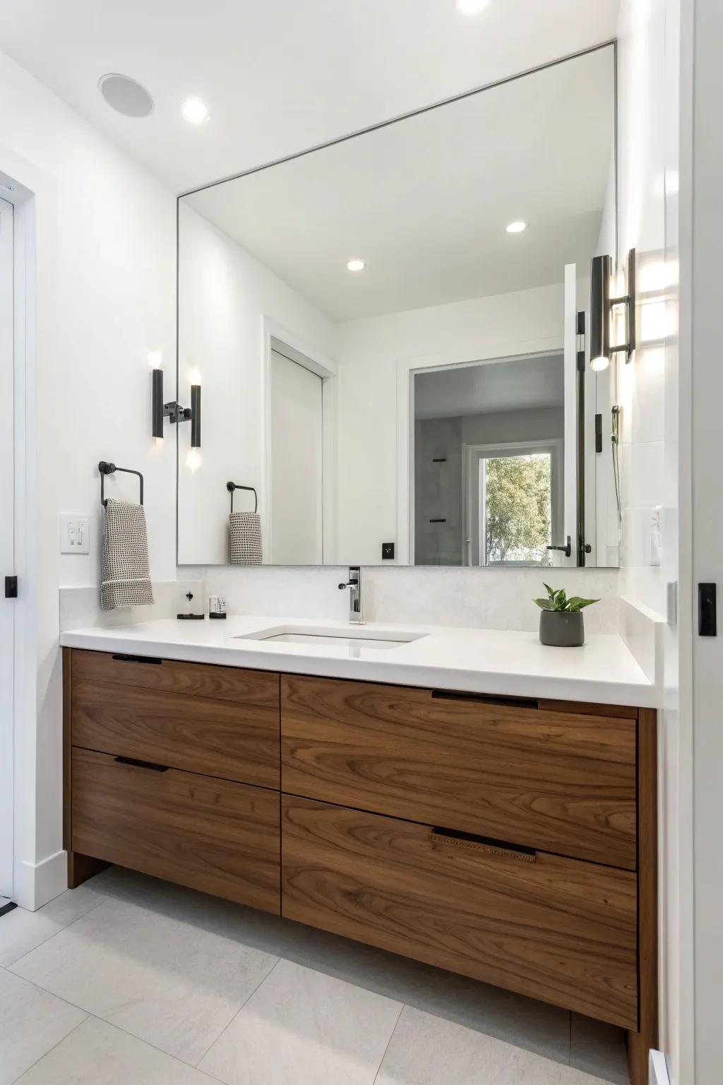 Simplicity is key with a modern chestnut vanity.