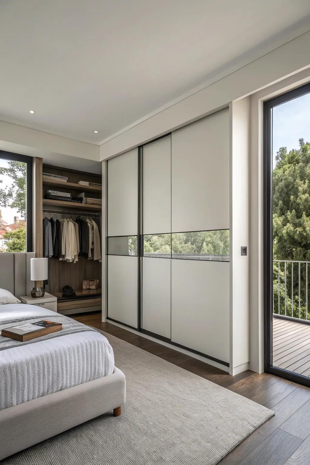 A modern wardrobe showcasing space-efficient sliding doors.