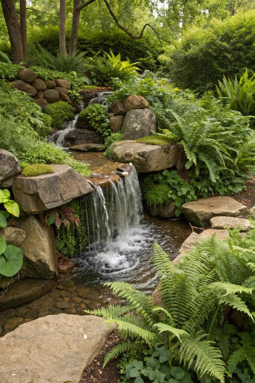 Achieve tranquility with the gentle sound of a small cascade.