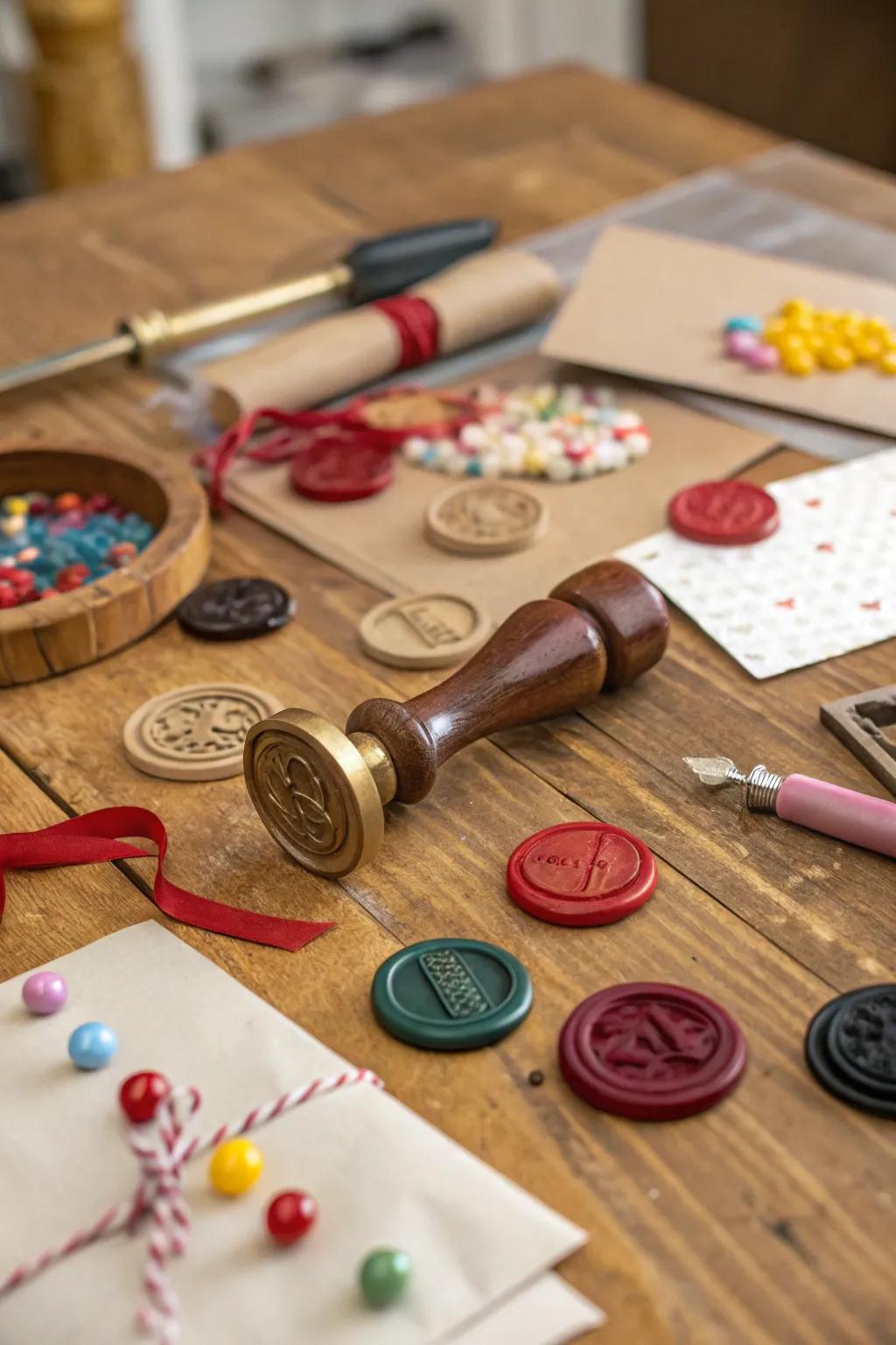 A range of wax seals, displaying the extensive color opportunities for your artistic endeavors.