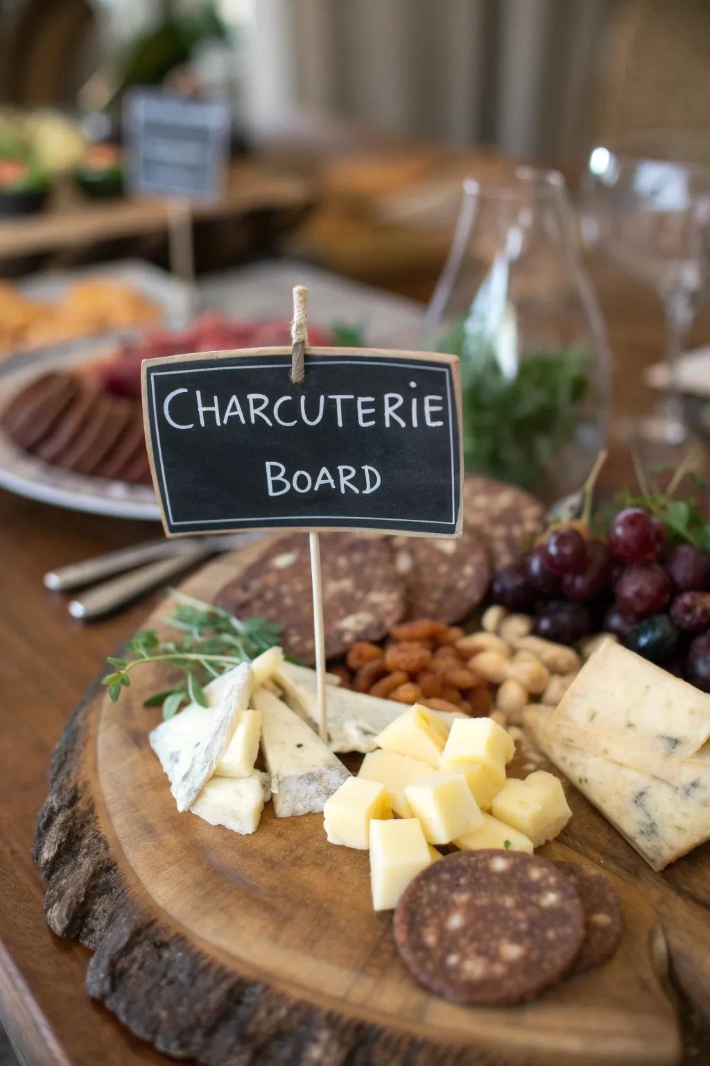 Personalized cheese labels add a thoughtful detail.