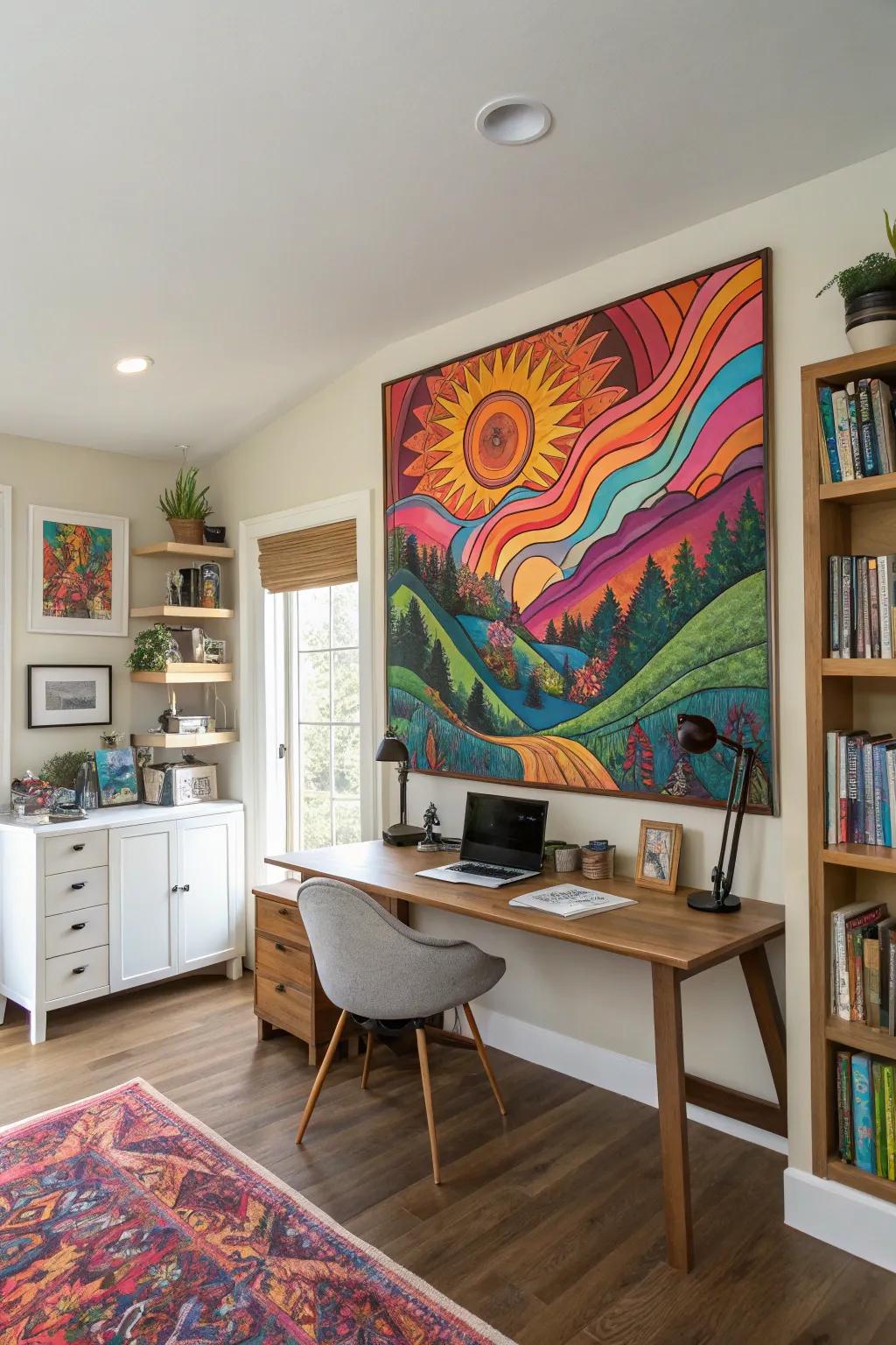 A psychedelic panorama that revolutionizes a room with its radiant shades.