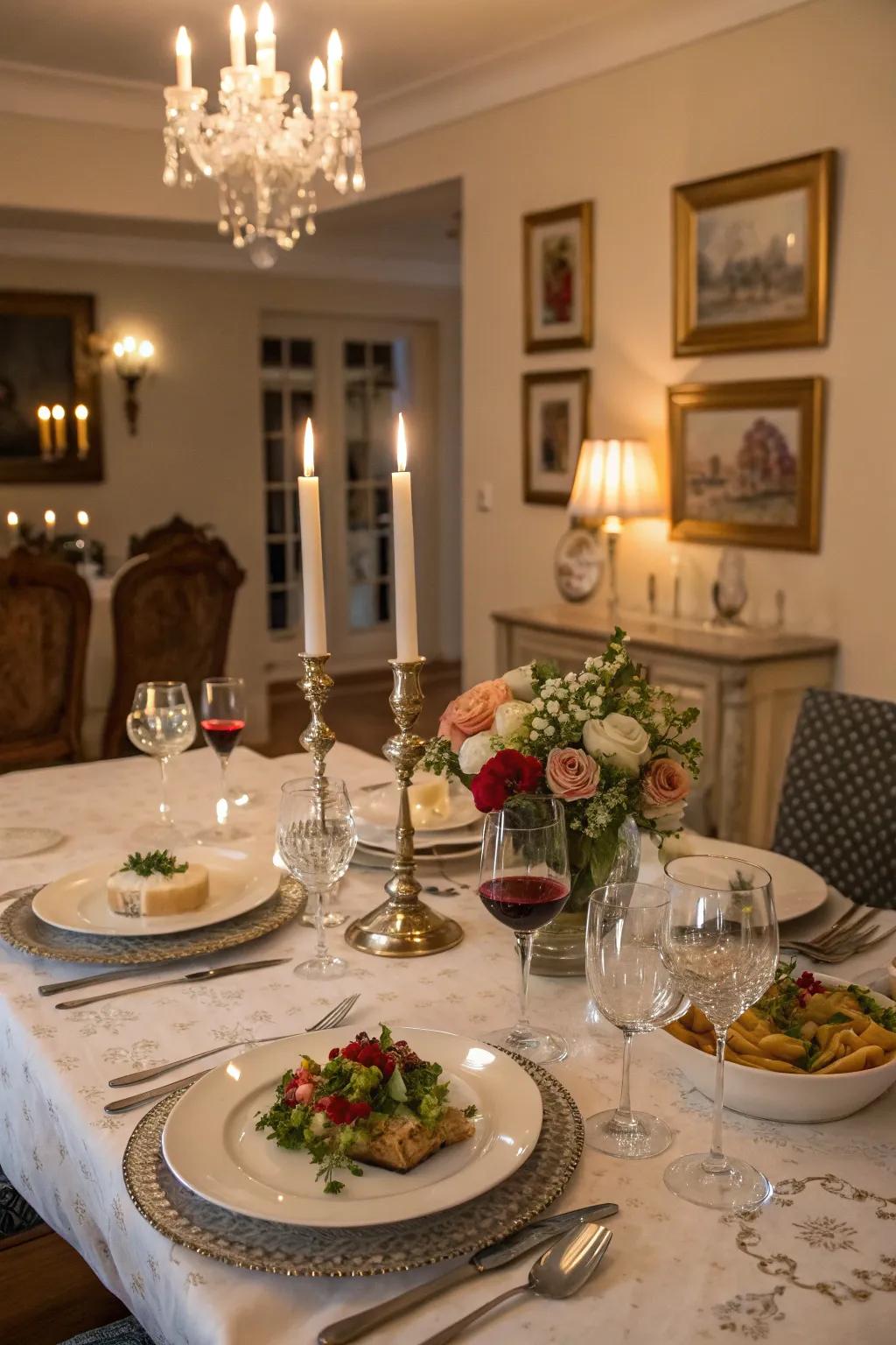 A captivating setting for a romantic anniversary dinner.