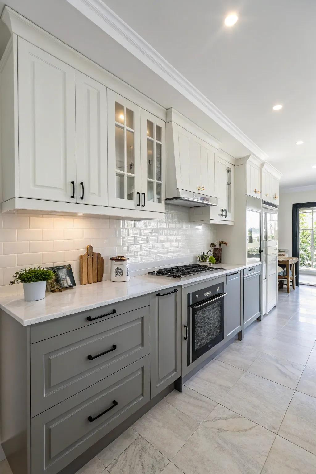 An ideal equilibrium through contrasting cabinet hues.