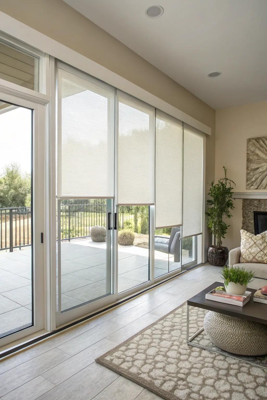 Panel gliding screens deliver a contemporary and uncluttered appearance.