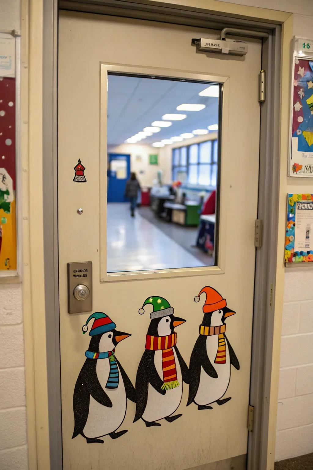 An endearing march of penguins, poised for winter's delights.