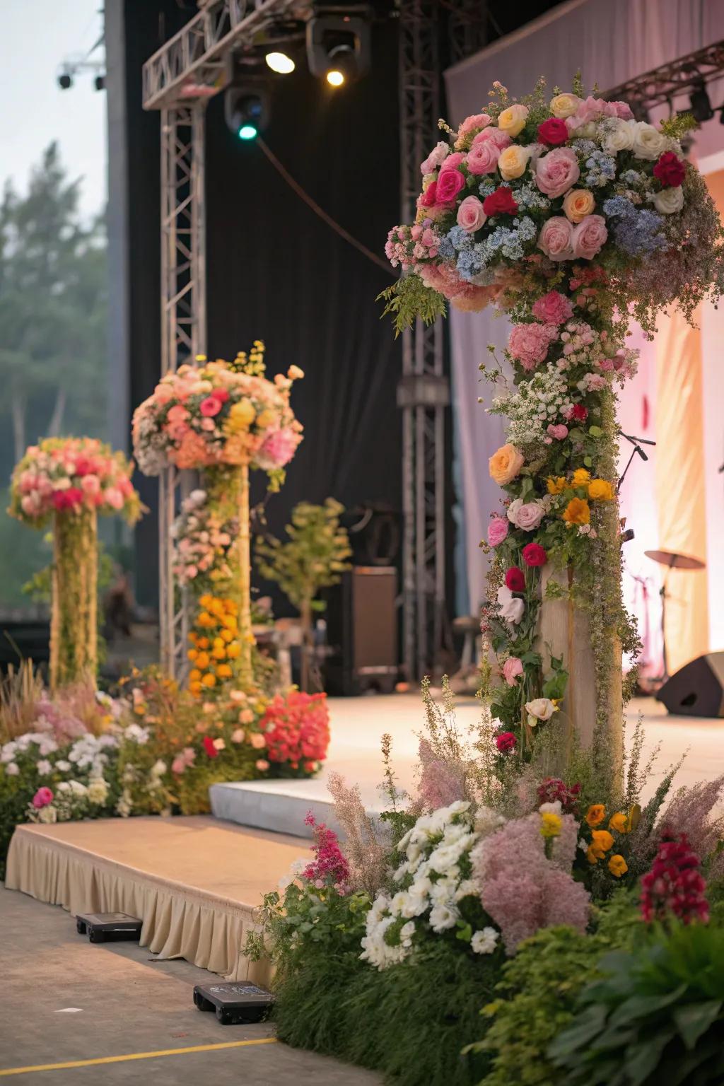 Blooms instill organic allure and appeal into the stage design.