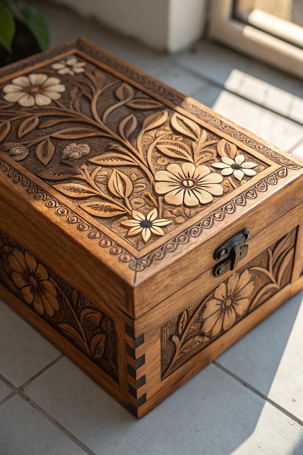 Nature&rsquo;s grace etched in wood&mdash;where artistry intertwines with botanical elegance.