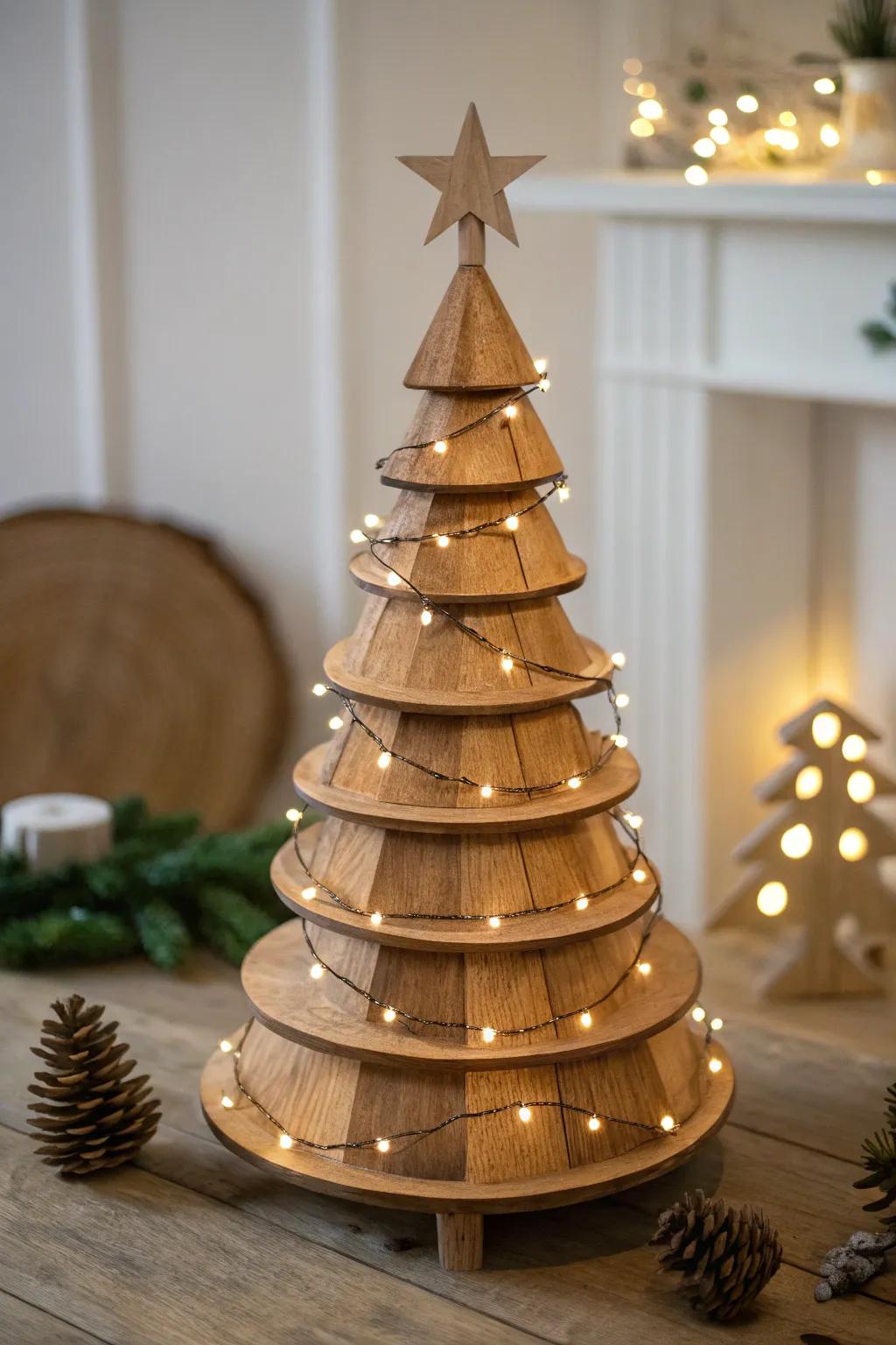 A refined multi-layered wood tree that provides both depth and dimension.