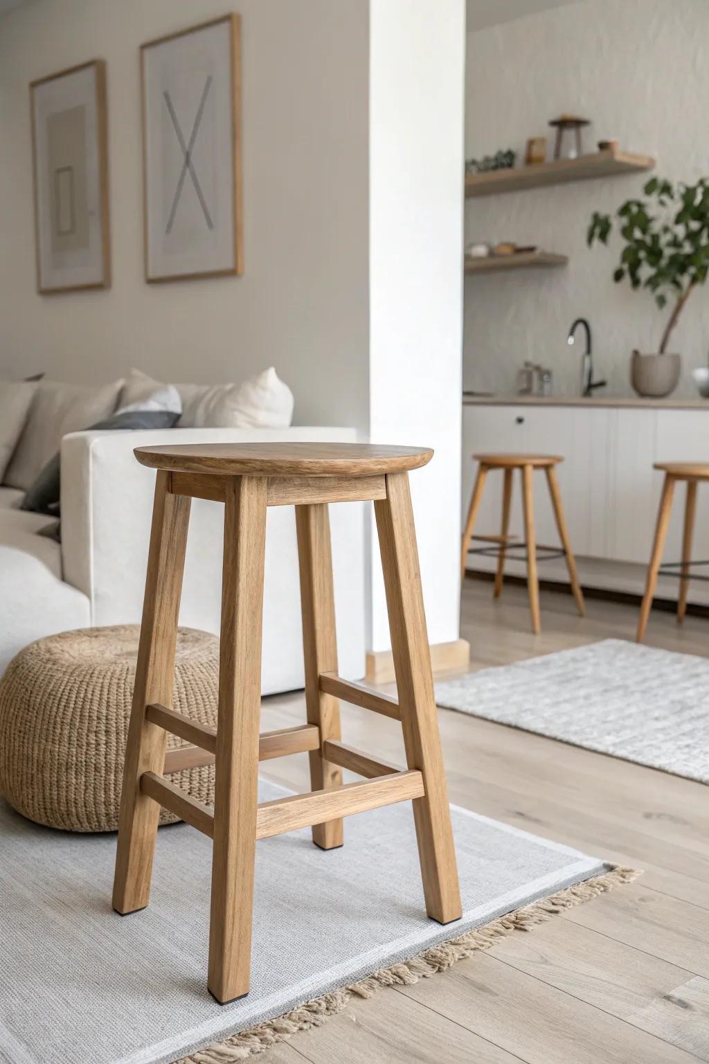 This chic wood stool embodies Scandinavian simplicity.