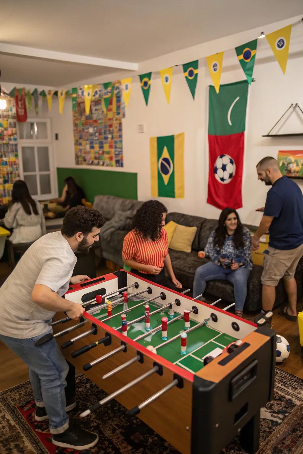 Guests enjoying an exciting table soccer tournament during a Tournament celebration.