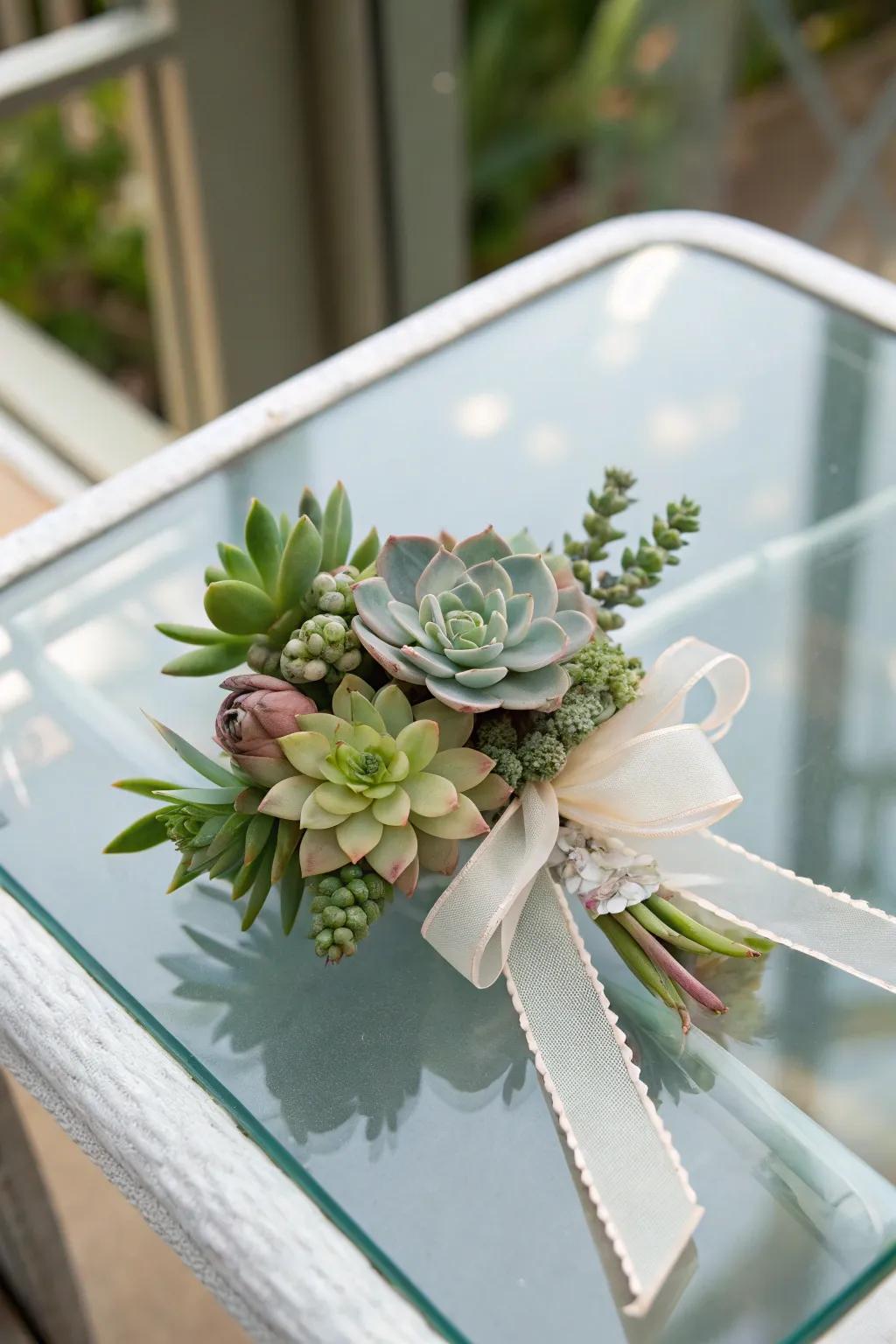 Elegant wrist adornment featuring succulents for a modern expression.