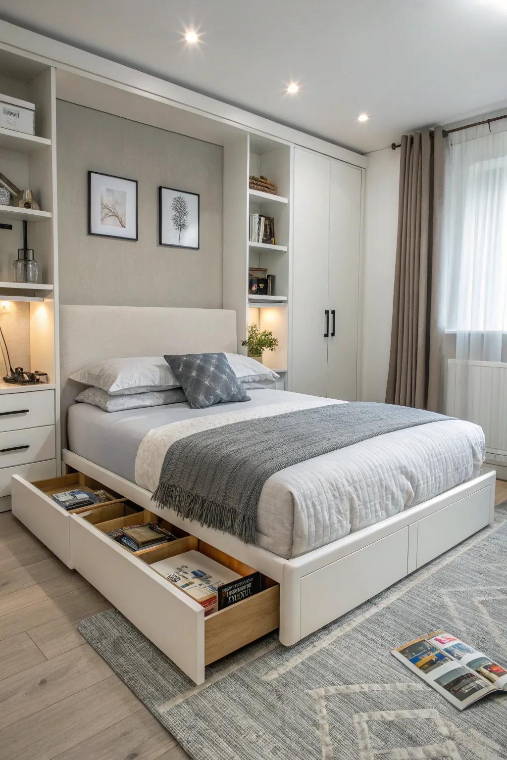 Versatile furnishings allow for efficient and organized space usage.