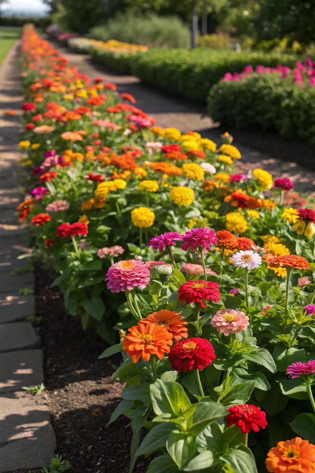 A Spectrum Blooms garden bed, showcasing Glowblooms in every conceivable hue.
