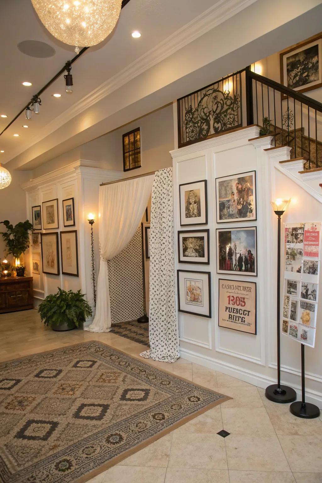 Add artistic elegance with a backdrop of art prints.