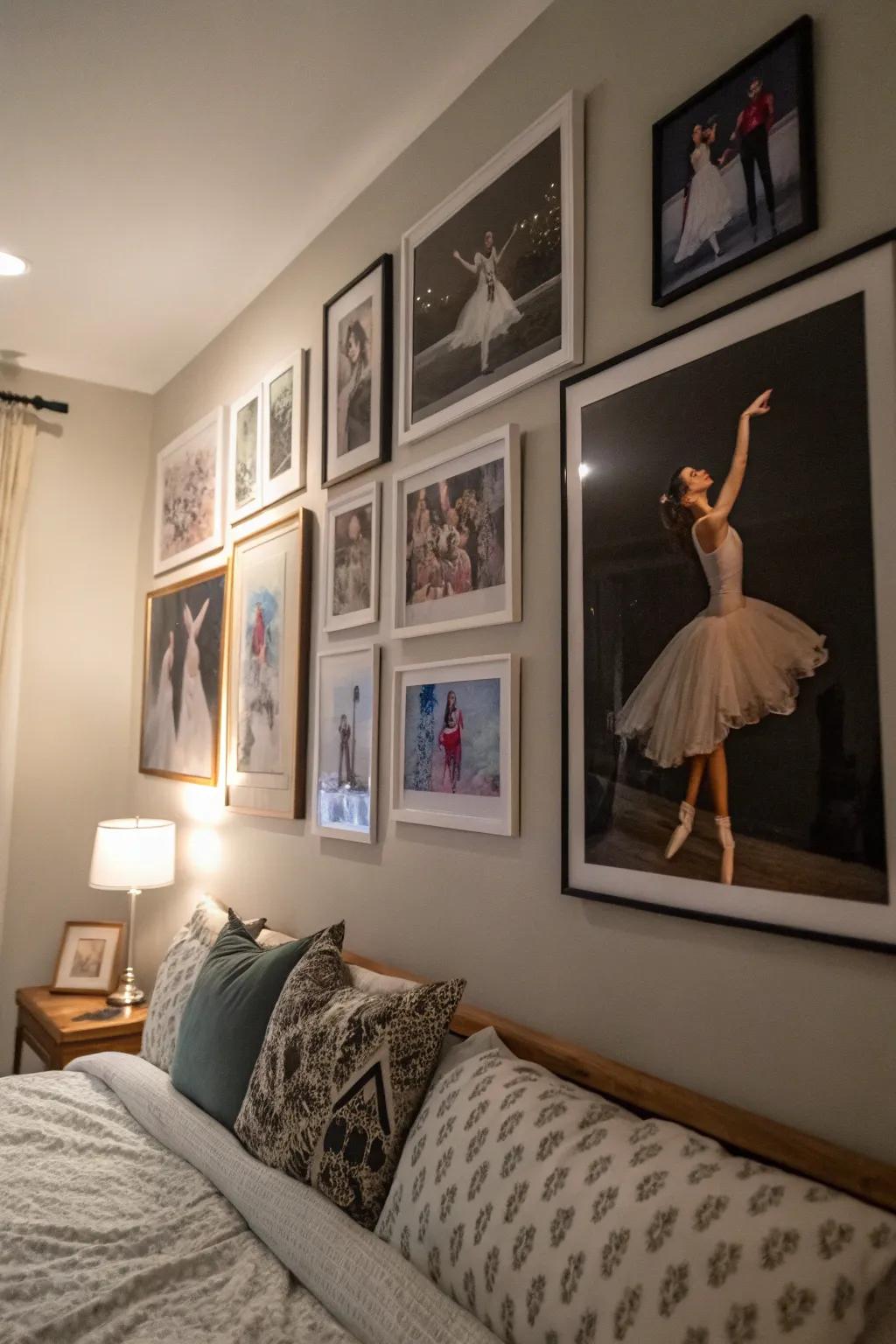 A photo display showcases ballet's beauty and sophistication.