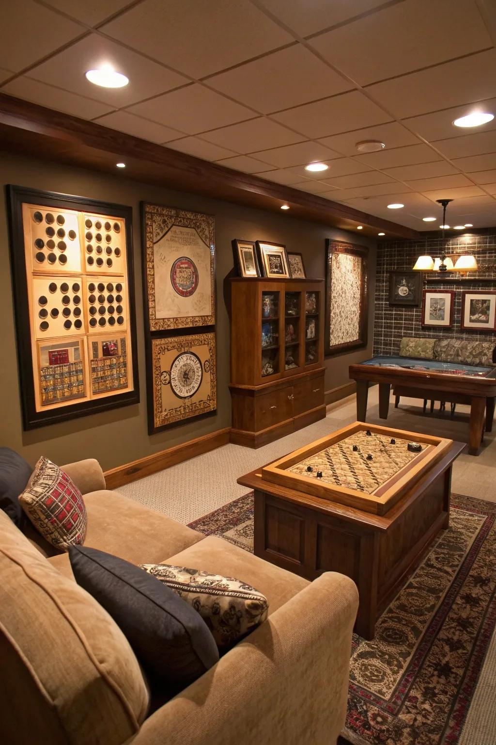Custom game boards add an imaginative touch to the hub.