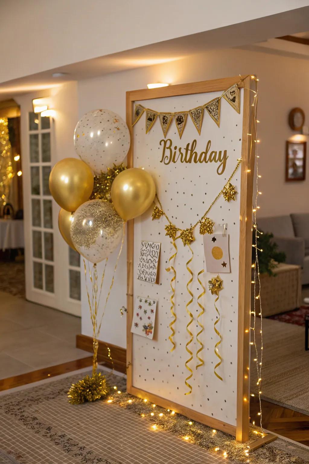 Gold-themed birthday board for a luxurious feel.