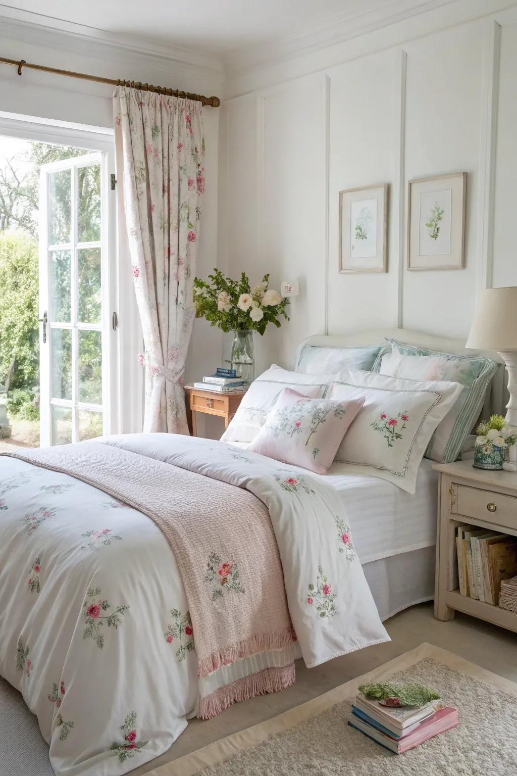 Themed bedding updates keep the bedroom comfortable and stylish year-round.