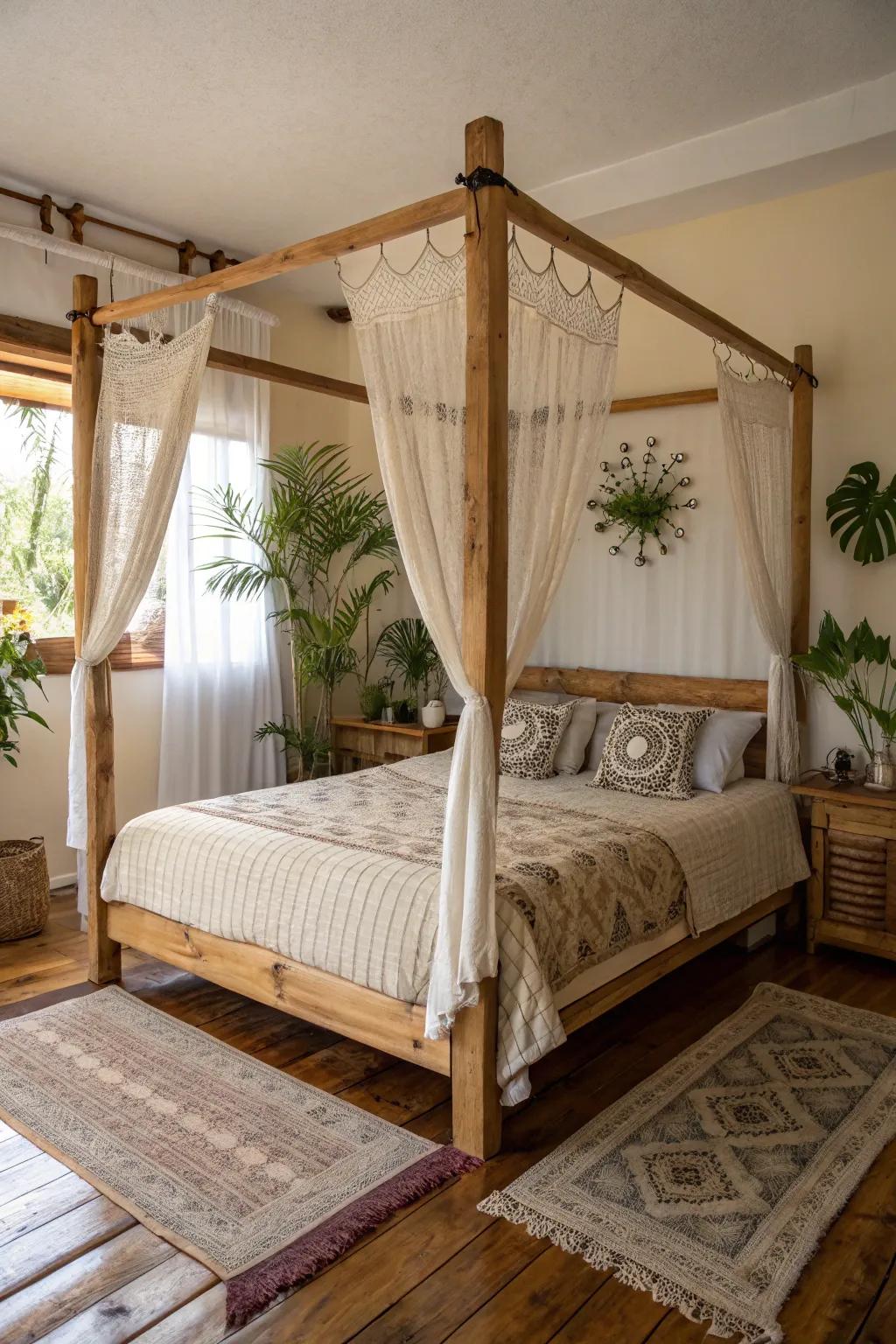 A rustic draping with natural materials adds warmth and texture.