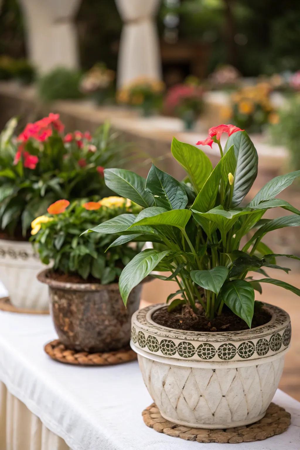 Eco-conscious potted greenery for a green touch.