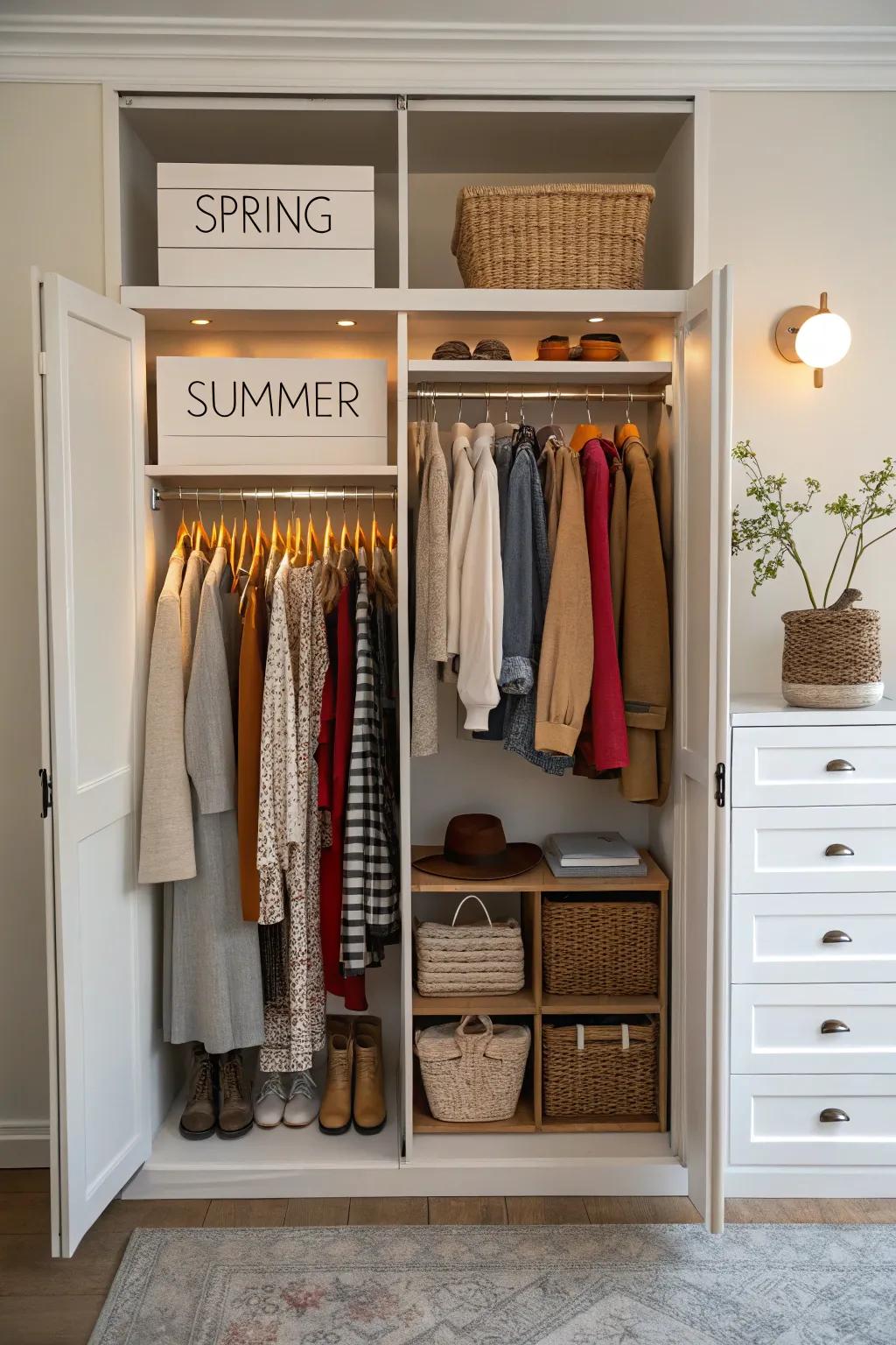 Seasonal arrangement keeps your closet practical and updated.