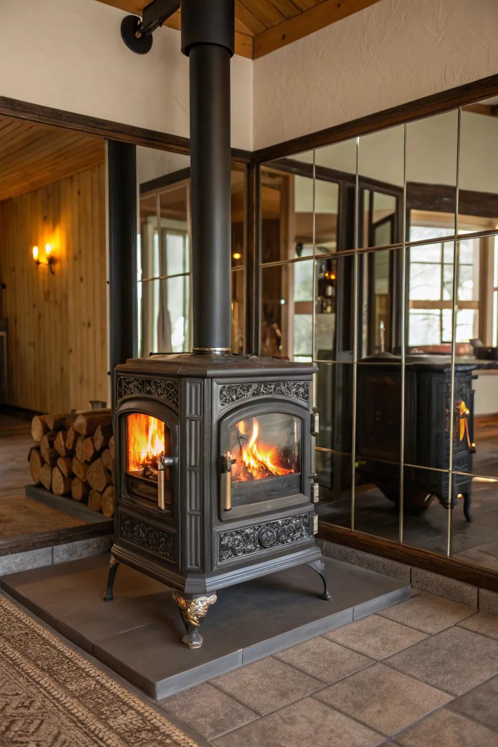 Mirror-like surfaces can make your hearth area feel more spacious and radiant.