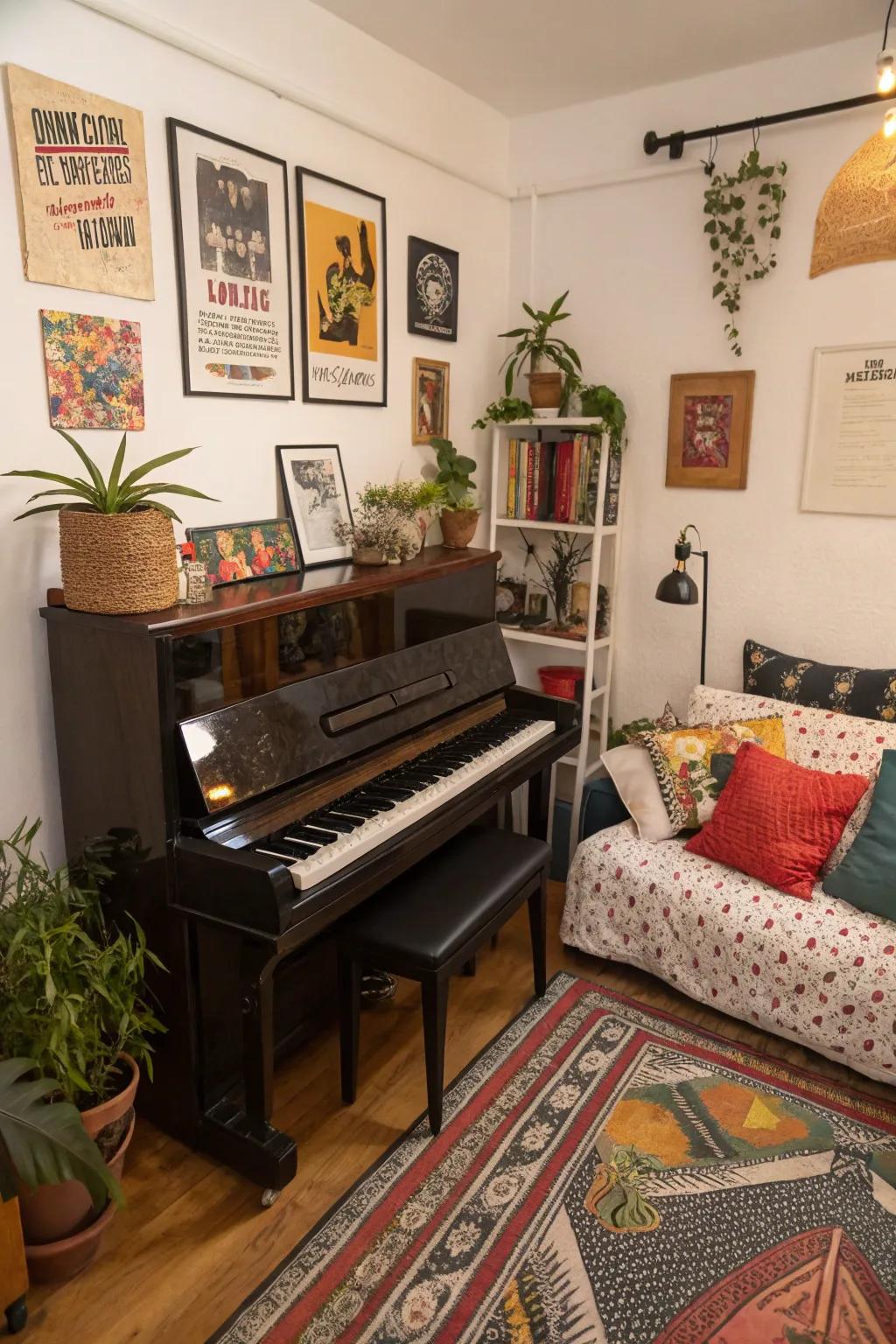 Bohemian accents individualize the space.