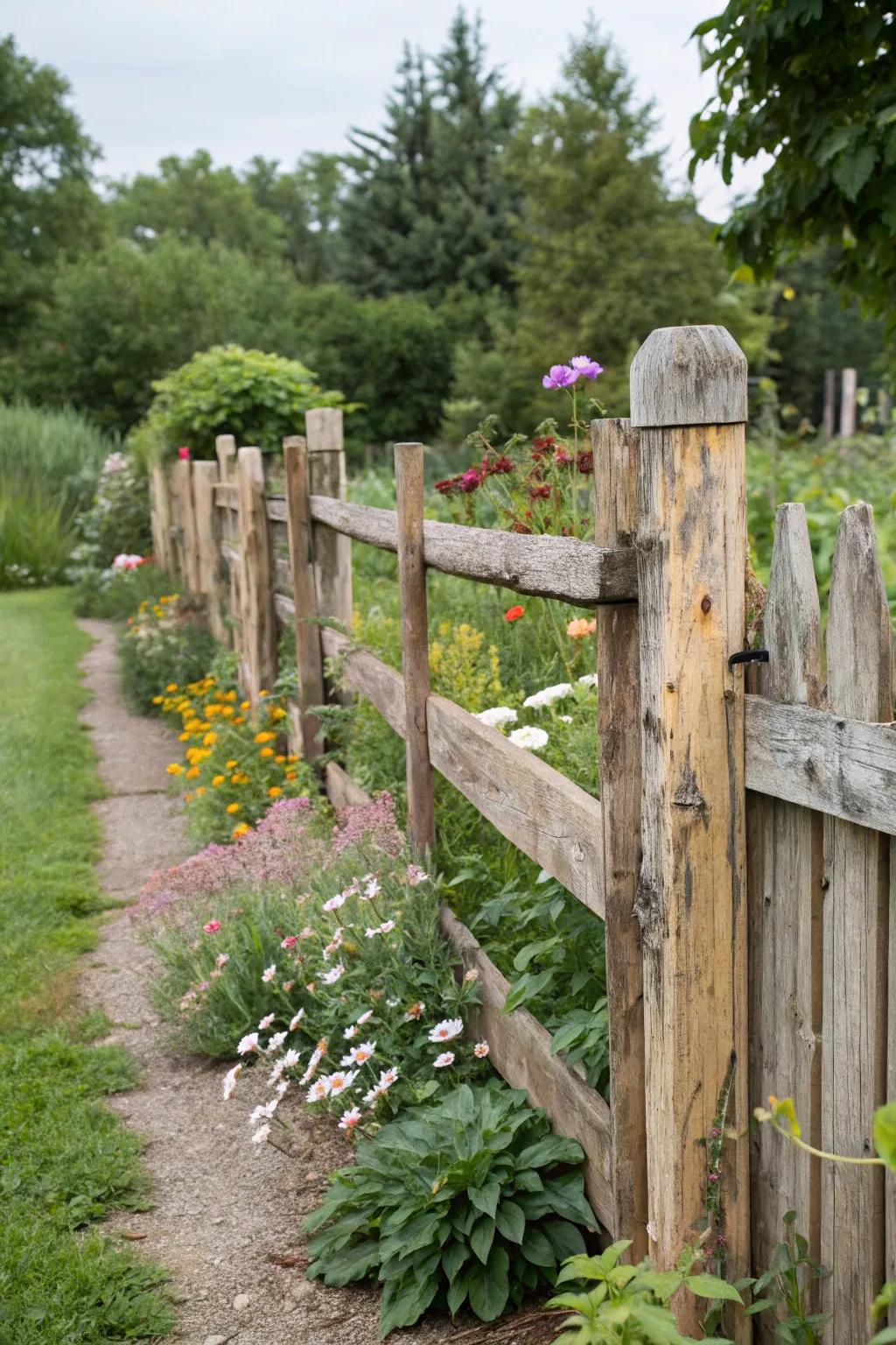 Repurposed timber fences proffer distinctive character and sustainability.