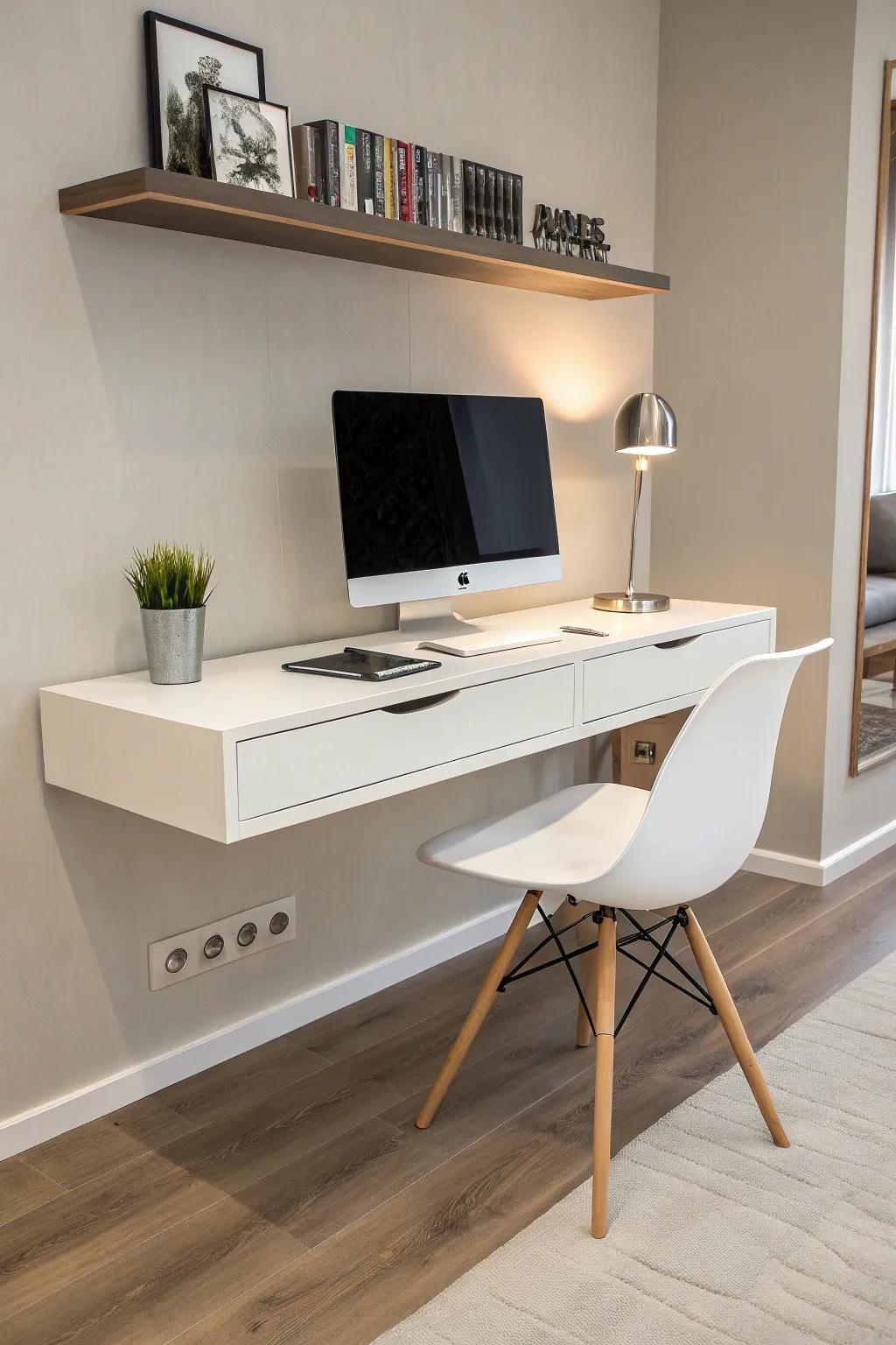 A suspended surface creates an airy and uncluttered space.