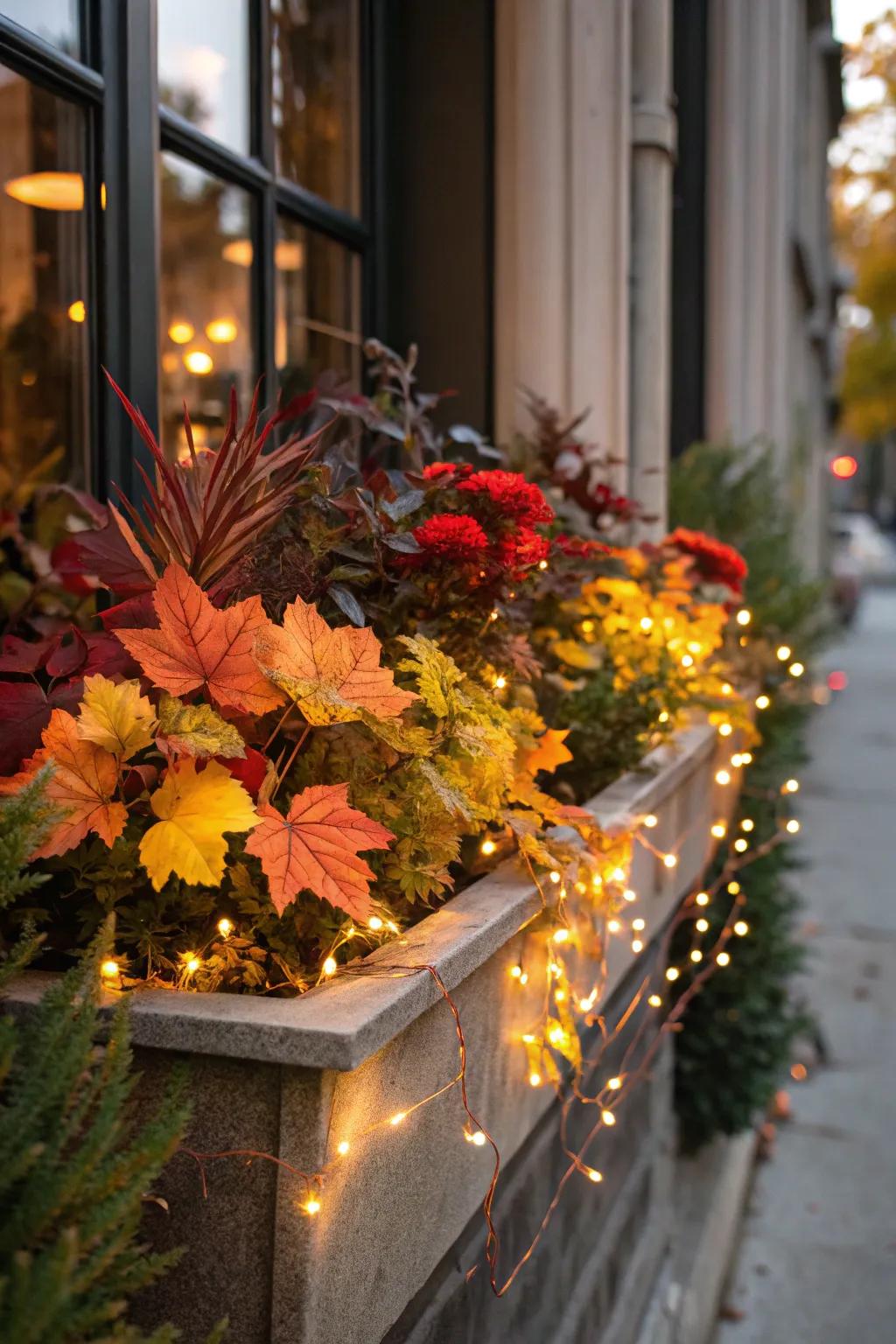 Fairy lights add a magical radiance to fall scenes.