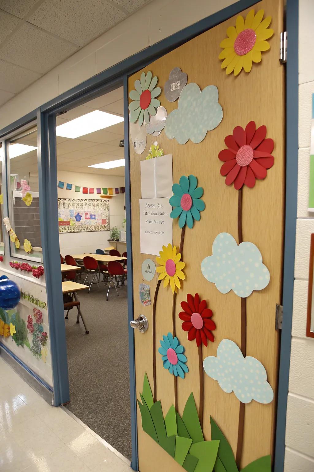 A garden of visions flourishes on this classroom door, inspiring students to reach for the sky.