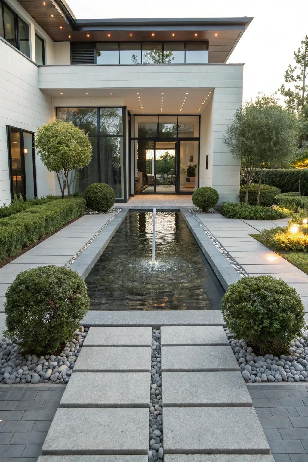 A tranquil pool that adds tranquility and beauty to your entrance.