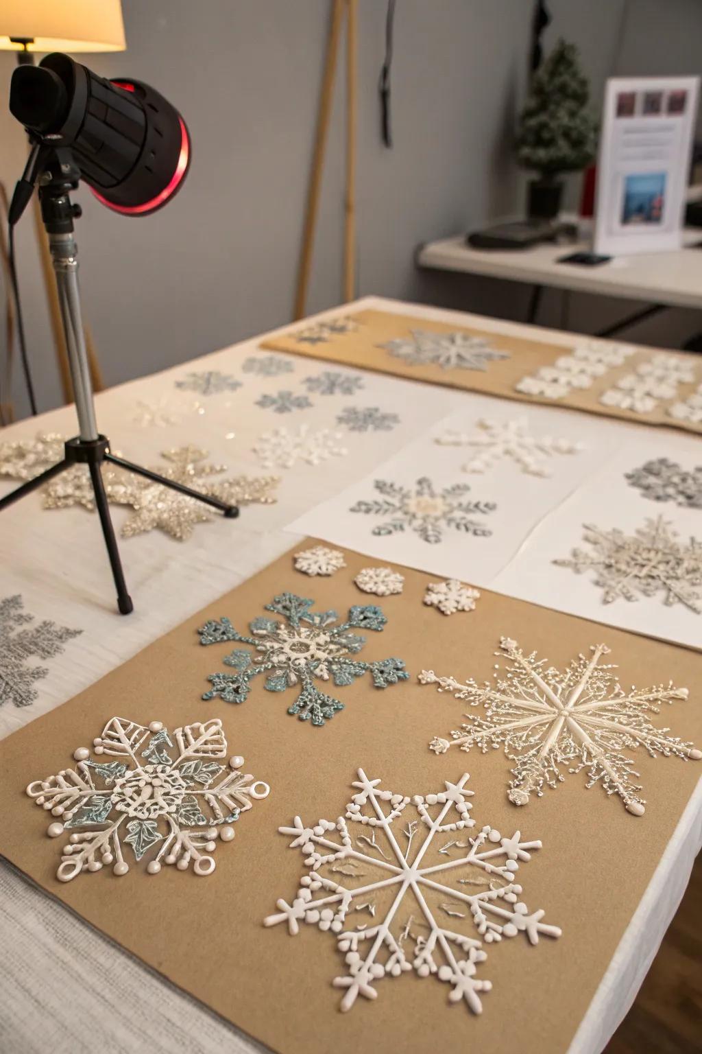 Blend techniques to craft unique snowflake designs.