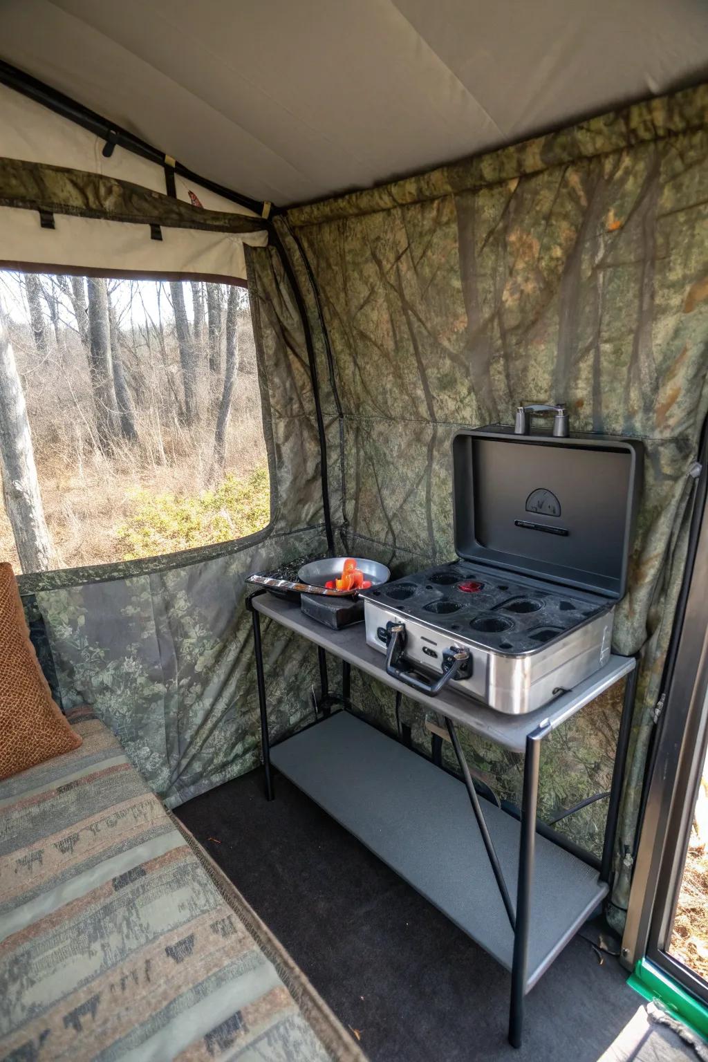 Transportable culinary assemblies promote practical meal preparation from within the blind.