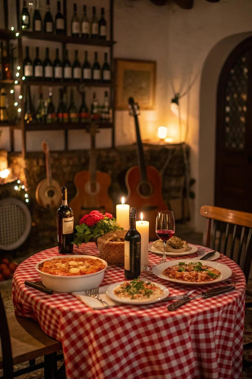 Soft Italian music enhances the dining experience.