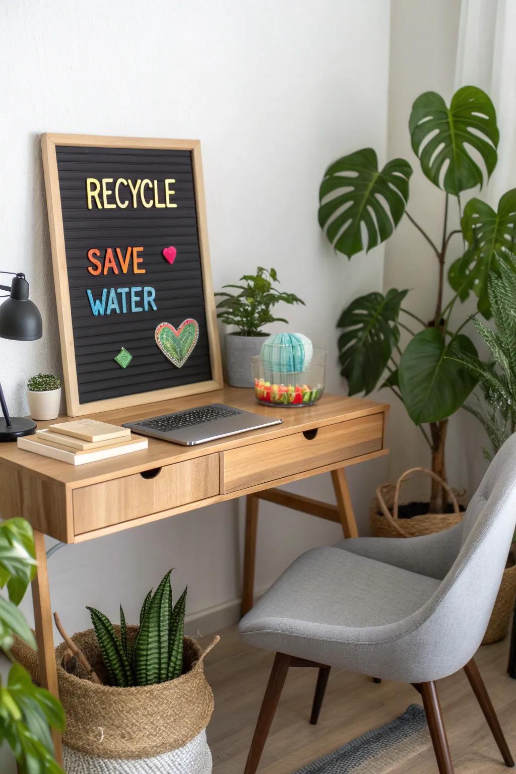Encourage sustainability with eco-centric messages featured on your letter board.