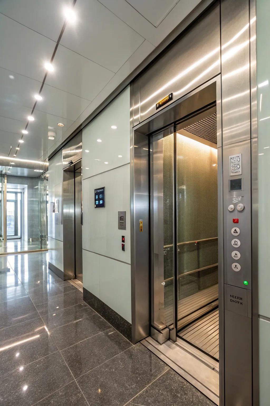 A high-tech elevator with cool smart tech.