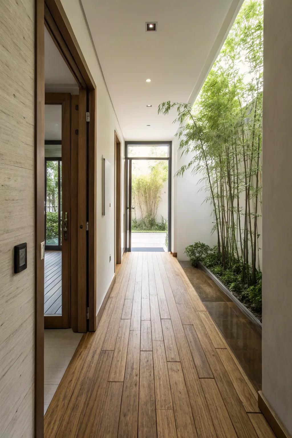 Reed flooring offers a sustainable and modern option for slim hallways.