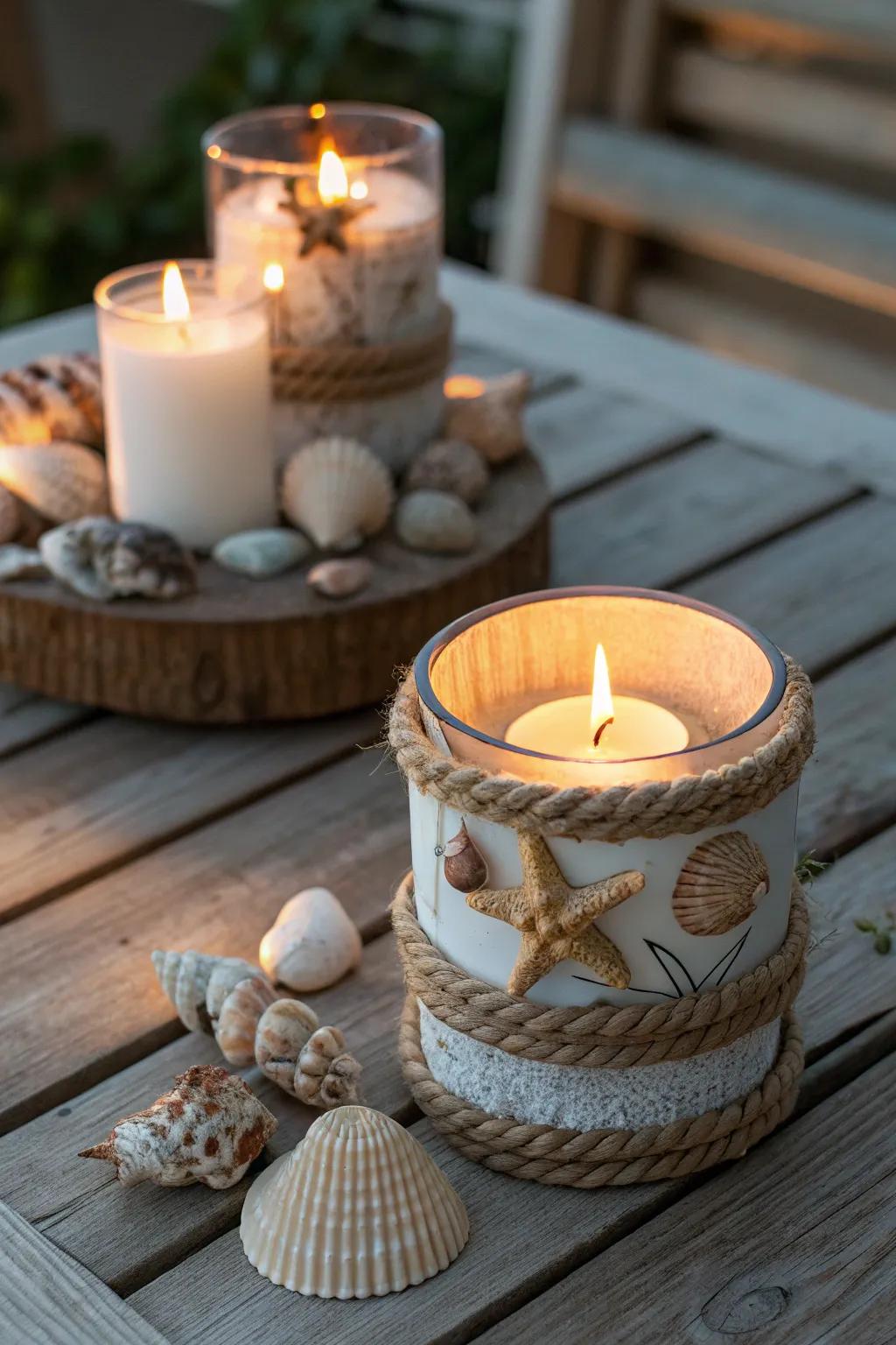 Seafaring-themed candle stands bring a serene maritime atmosphere to any space.