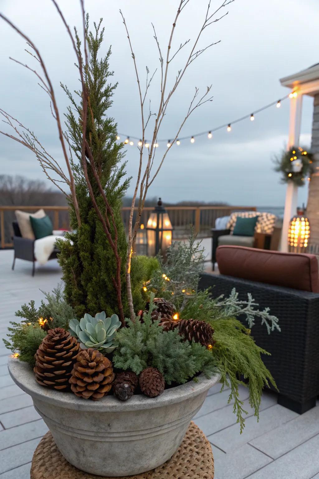 Depth and intrigue are added to pots by combining materials.