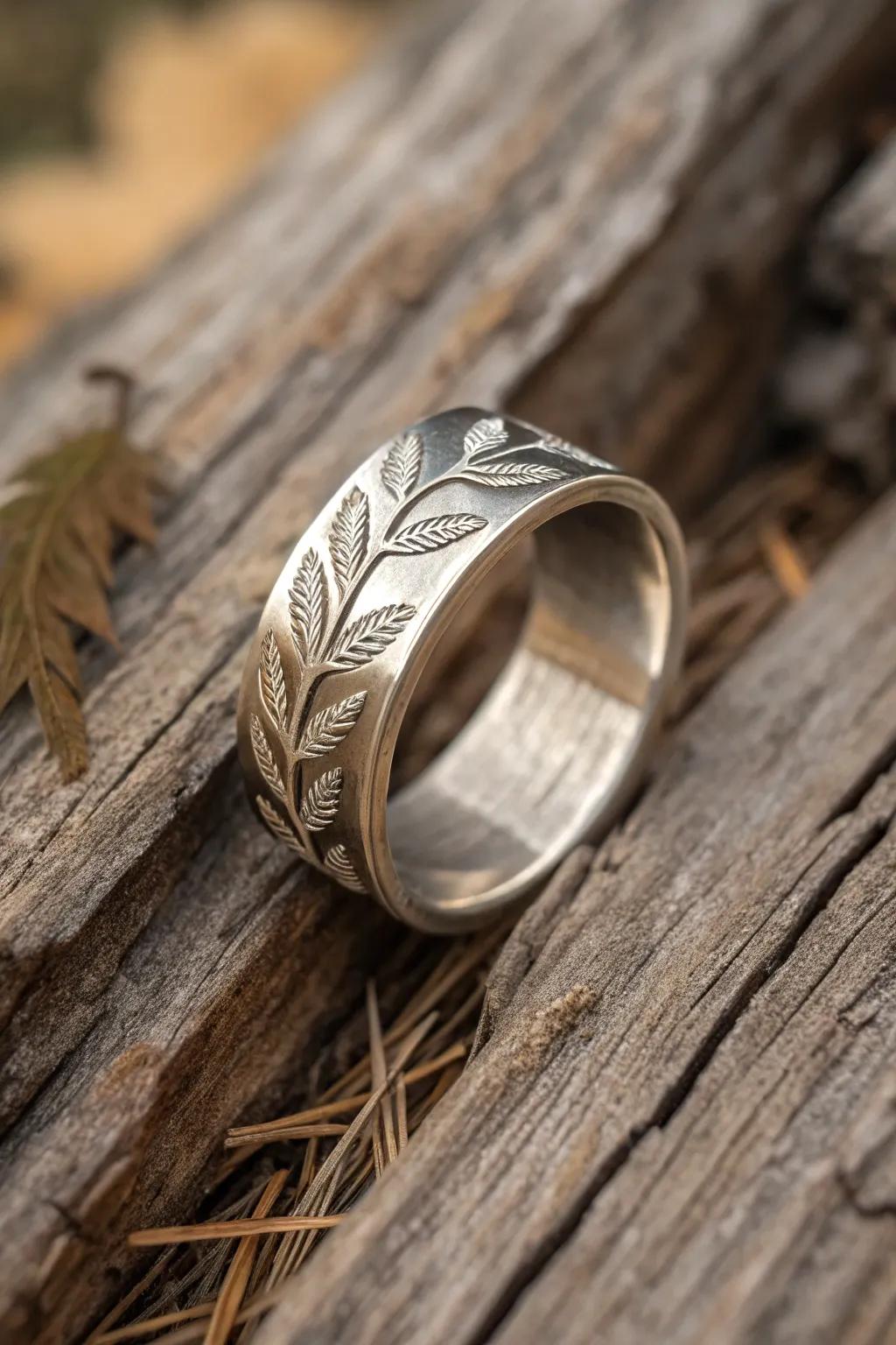 An organic-inspired circle with delicate leaf motifs reflecting the beauty of the outdoors.