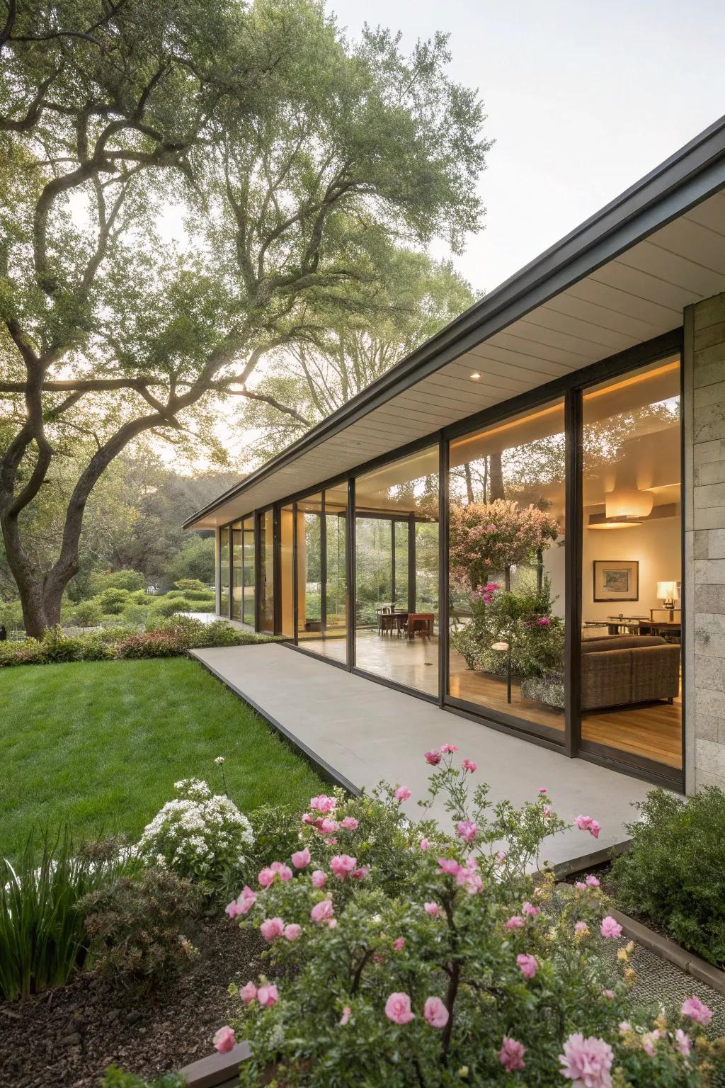 Sliding glass walls that transform and expand living spaces.