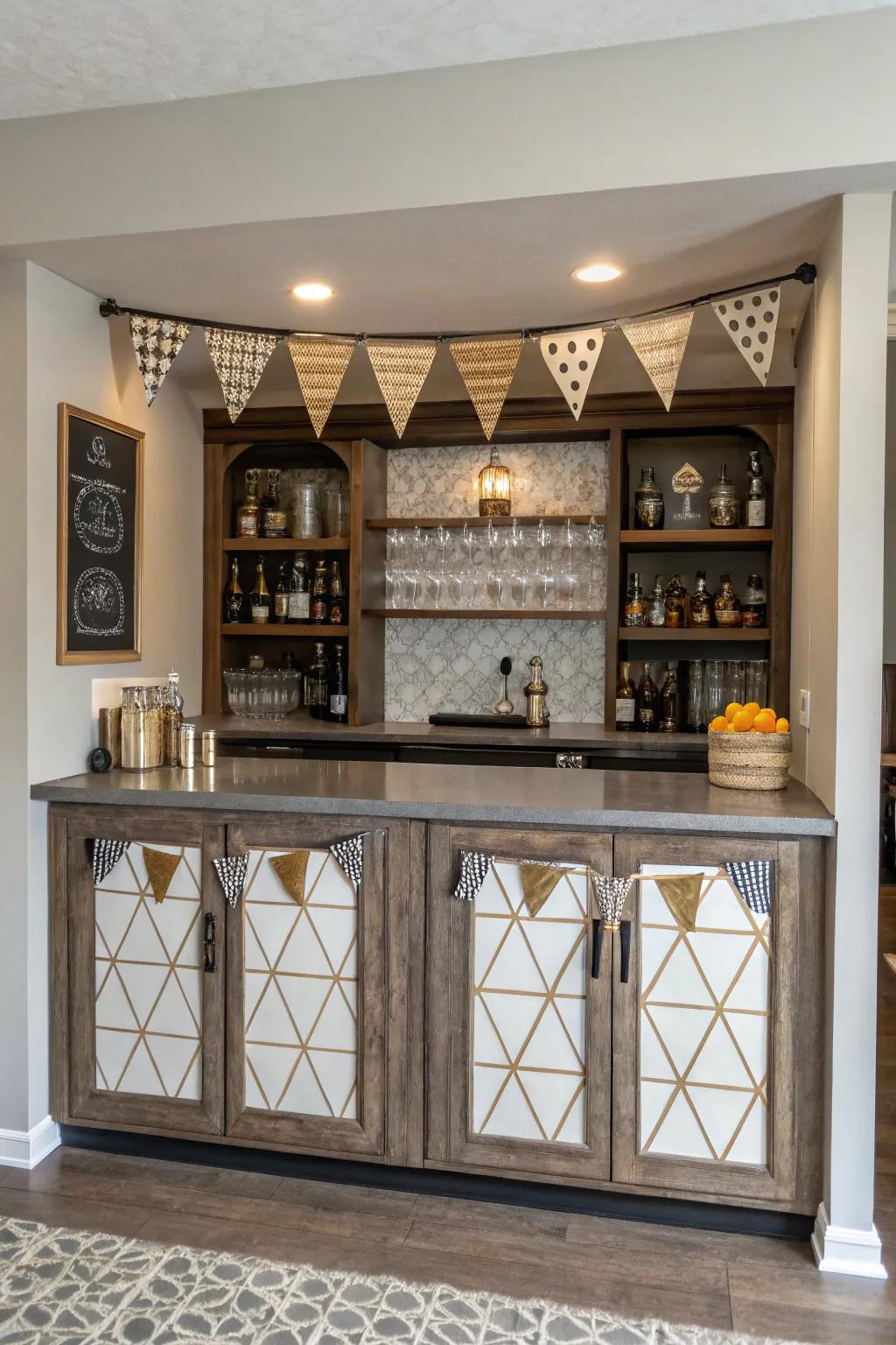 A themed dry bar that provides cohesiveness.