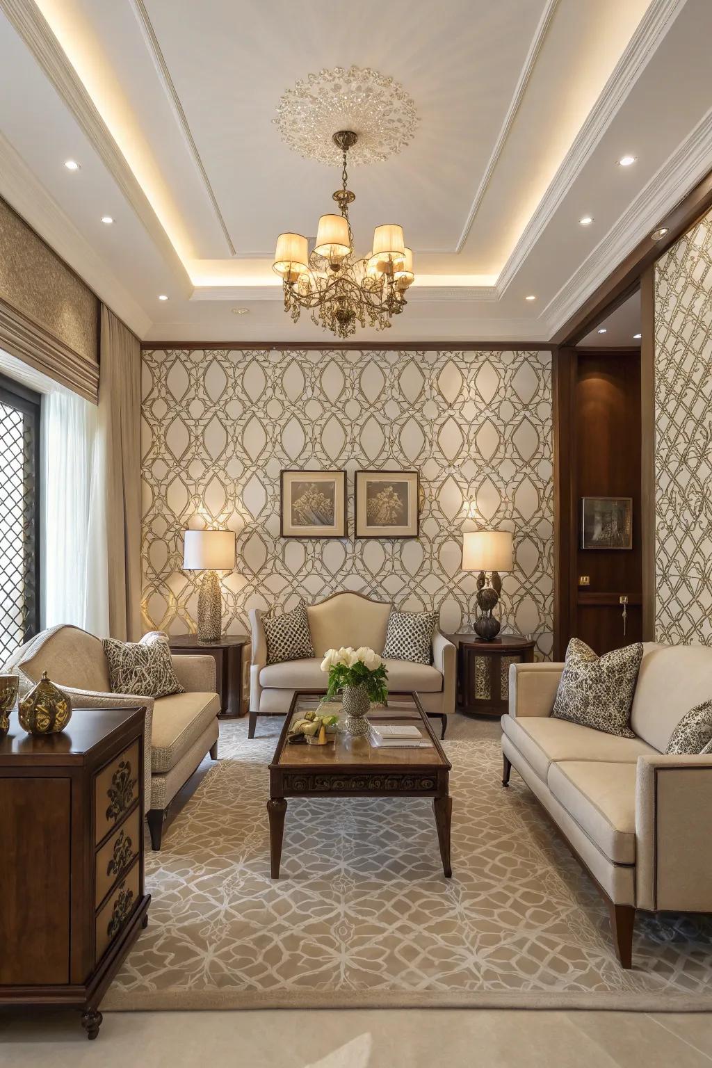 A compact living space showcasing symmetrical patterns for balance.